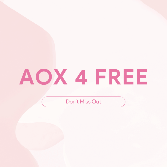 Text graphic 'AOX 4 Free - Don't Miss Out' in pink against a soft abstract pastel background.