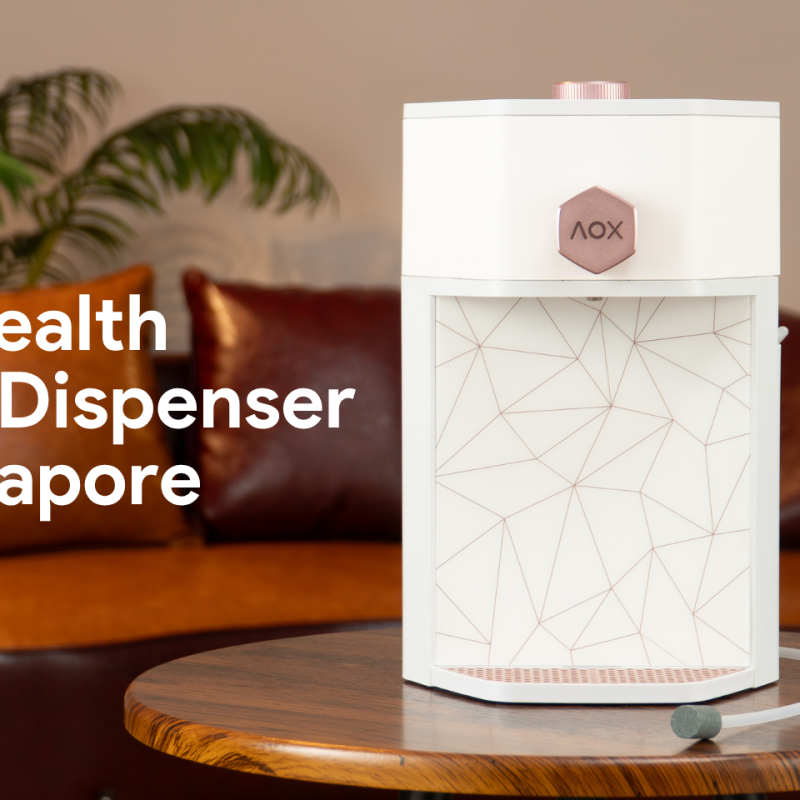 Best health water dispenser in Singapore – AOX countertop dispenser with rose gold accents, providing antioxidant and collagen-renewing water for better health.